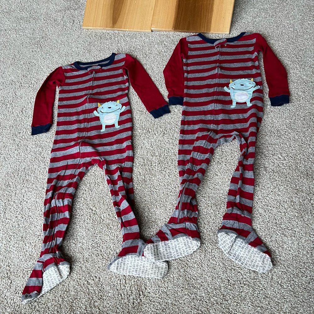 Carter's Red and Gray Striped Footed Pajamas